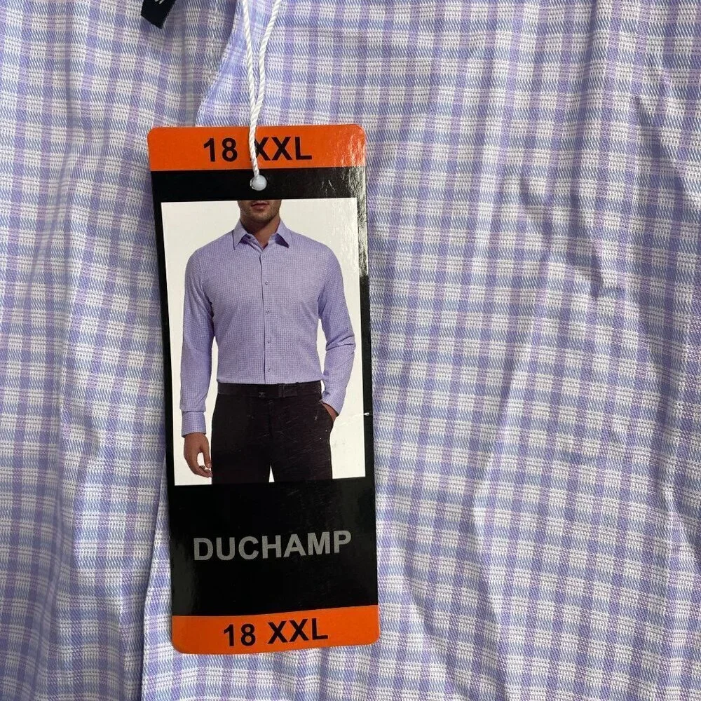 NEW Duchamp Men's 18 XXL Purple Checkered Dress Shirt Cotton Stretch Long Sleeve